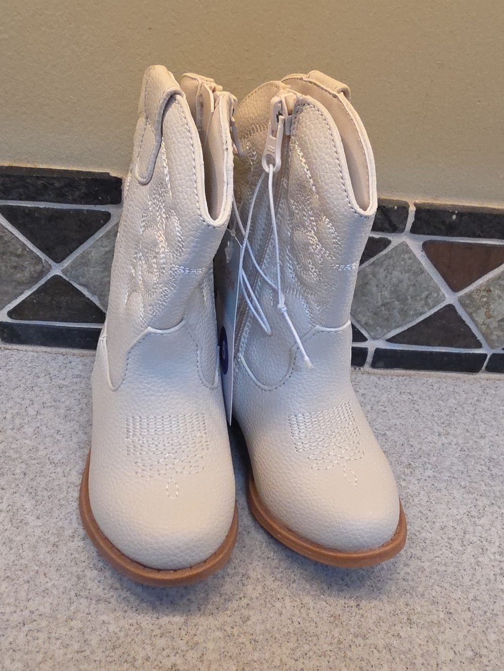 Kids Neutral Cream Western Boots